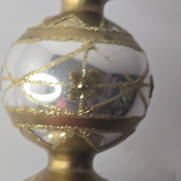 Vintage 12" Glass Tree Topper Finial Decor 4 Bulbs Tiered Silver Gold - Picture 12 of 15